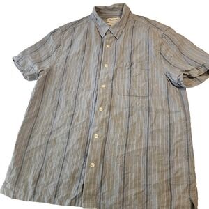 Madewell Shirt Mens Medium Blue Gray Striped Linen Blend Button Up‎ Easy Fit
